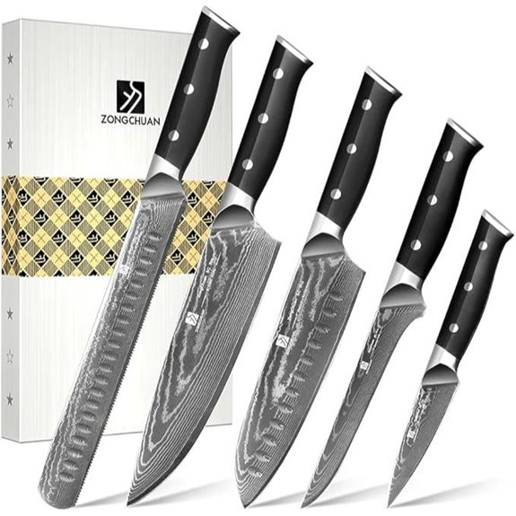 Damascus 5-Piece Chef Knife Set with Black Handles