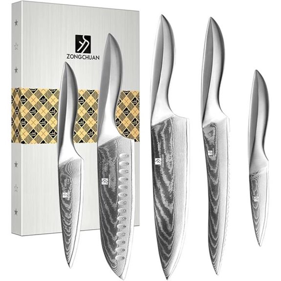 Damascus Chef Knife Set (5 Pieces) with Ergonomic Handles