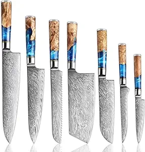 SENKEN Damascus Knife Set Tsunami Collection (7-Piece)