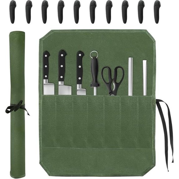 Chef Knife Roll Bag with 7 Slots in Green