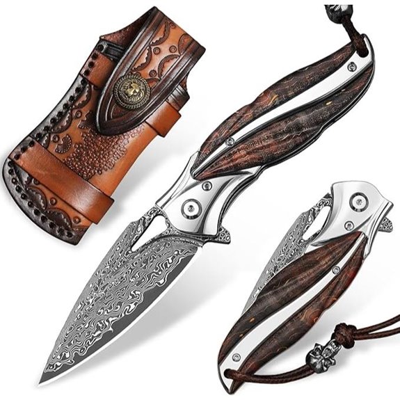 Japanese VG10 Damascus Folding Knife with Leather Case
