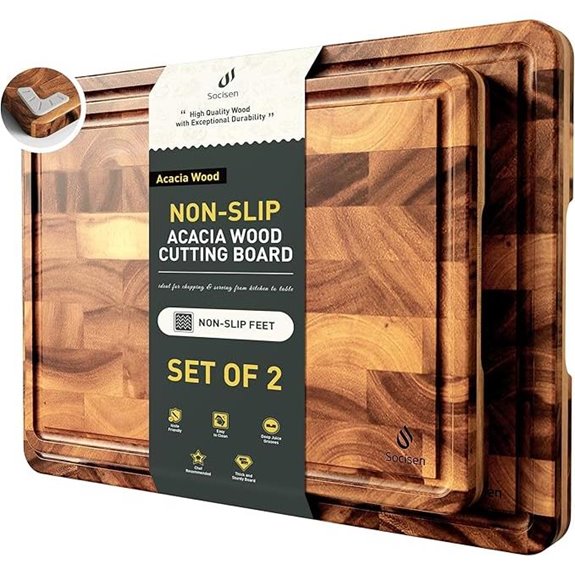 End Grain Cutting Board Set with Handles and Juice Grooves