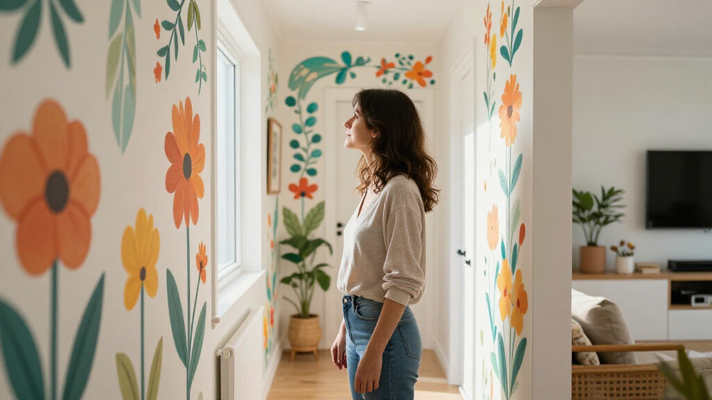 Her Sister Painted Flowers On Her Hallway Walls — Now It’s A Colorful Escape